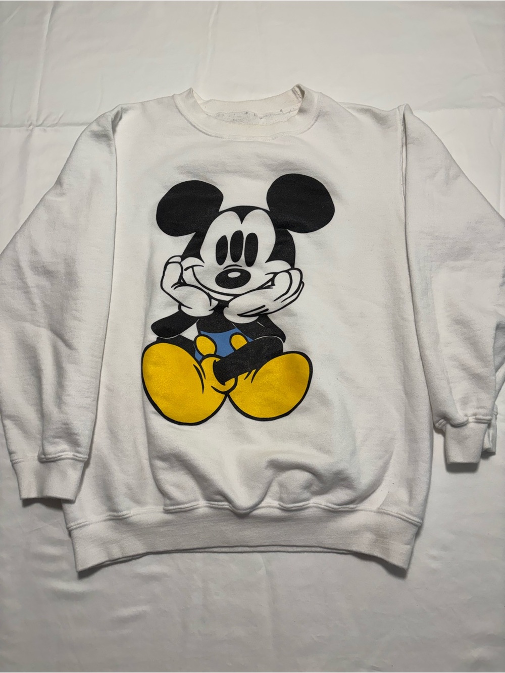 Vintage 1990s White Crewneck Sweater with Bootleg Mickey Mouse Graphic